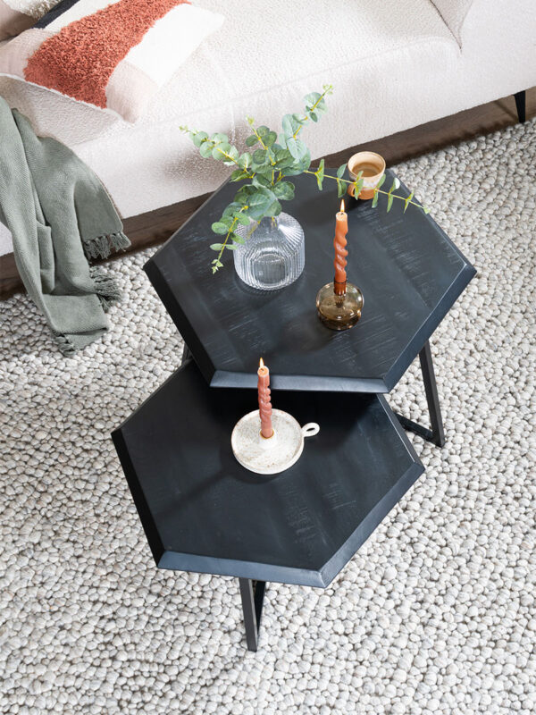 Salontafel Kiara - Set van 2 - Achthoekige tafeltjes - Zwart Mangohout