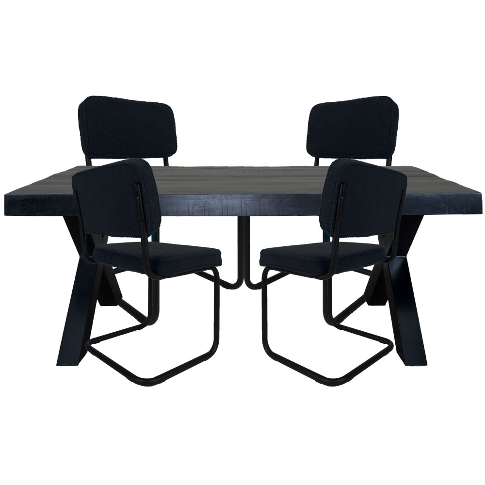 Set - Eettafel Deks Zwart 180 cm + 4 x Eetkamerstoel Brooks - Black