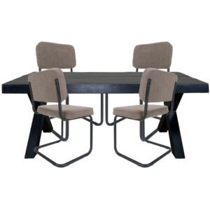 Set - Eettafel Deks Zwart 180 cm + 4 x Eetkamerstoel Brooks - Taupe