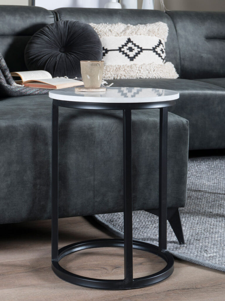 Laptoptafel Mitch Marmer Rond - Wit/Zwart