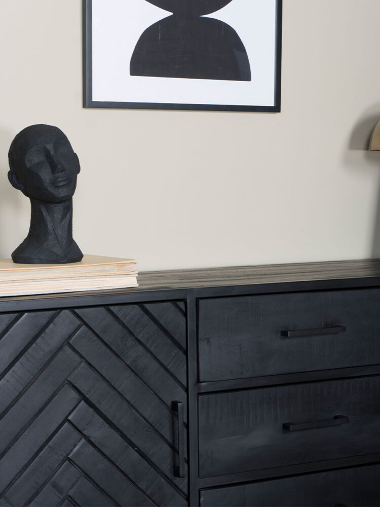 Dressoir Rune Visgraat - Zwart Mangohout - 170 cm