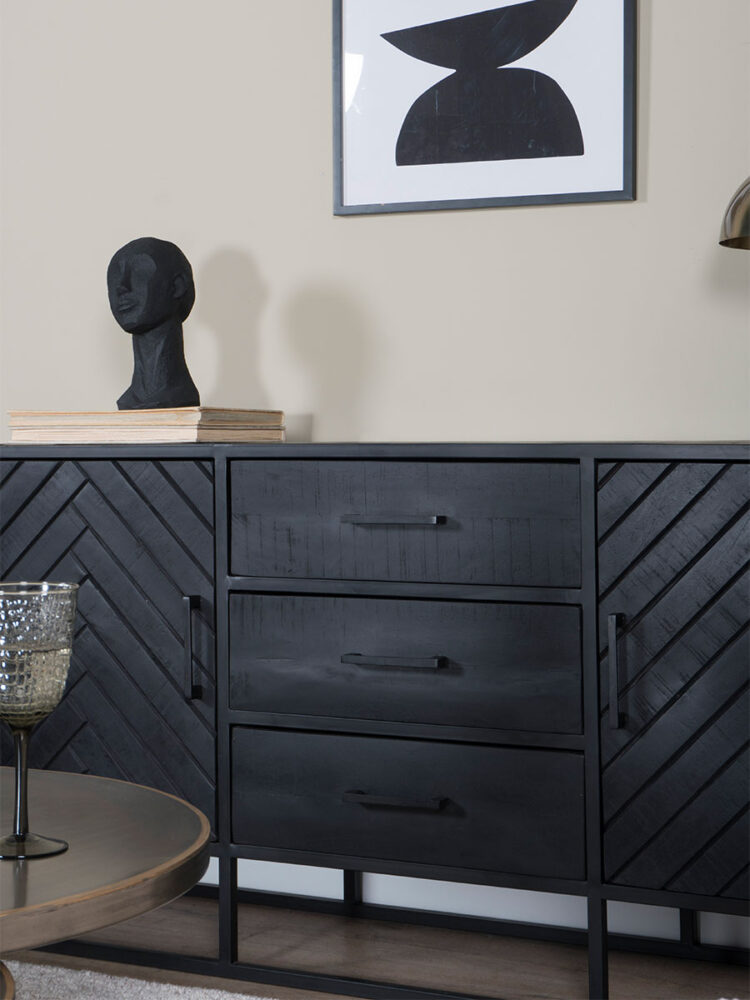 Dressoir Rune Visgraat - Zwart Mangohout - 170 cm