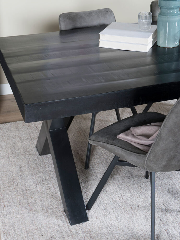 Eettafel Deks 180 cm - X-poot - Zwart Mangohout - Afbeelding 7