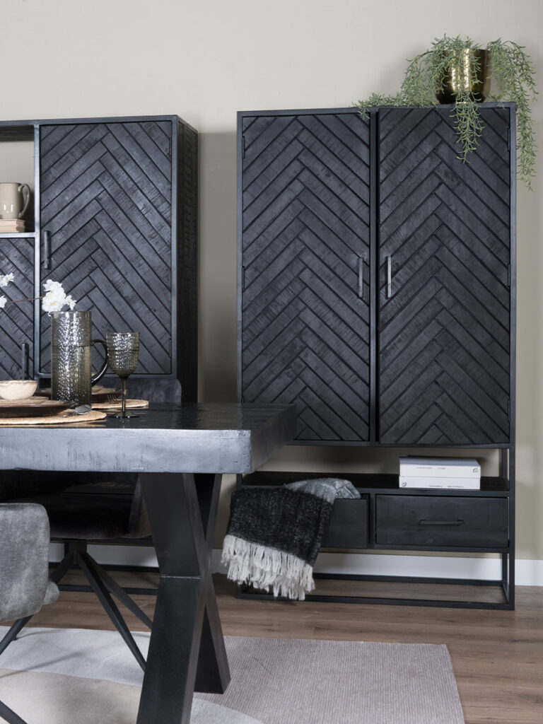Kast Radu Visgraat - Zwart Mangohout - 180 x 100 cm
