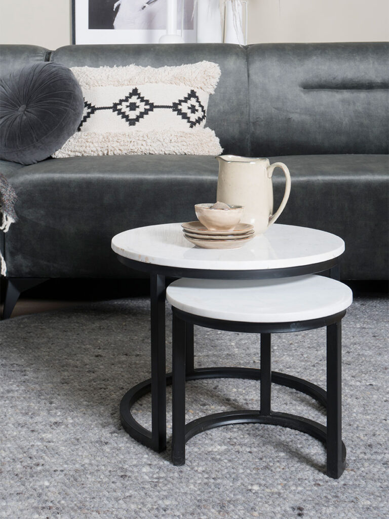 Salontafel Jasmin Marmer - Set van 3 - Wit/Zwart
