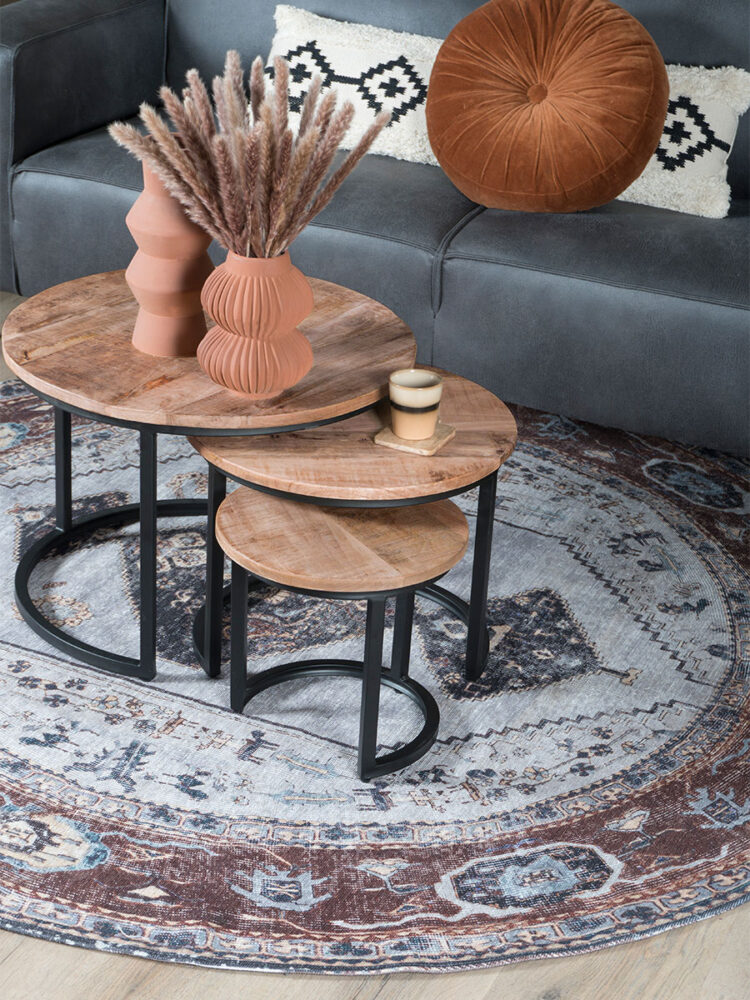 Salontafel Set van 3 - Industriële Salontafelset Erjan - Mangohout