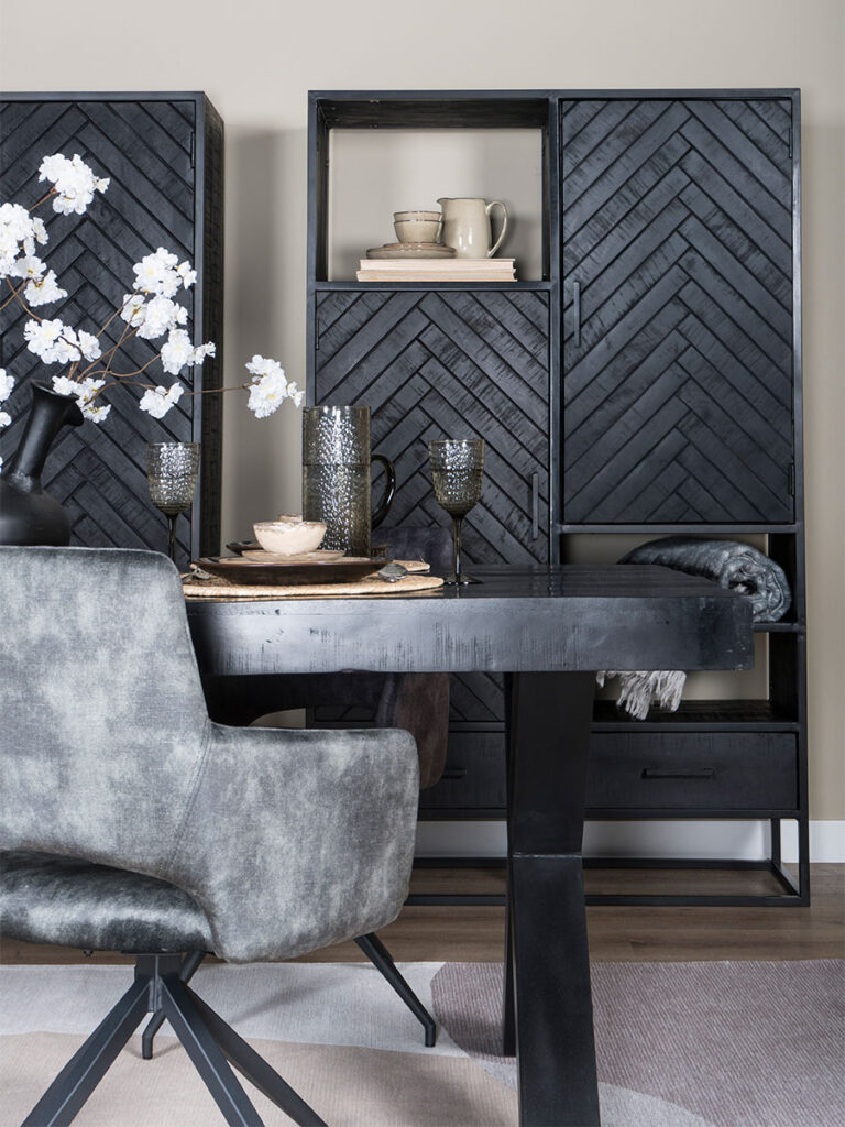 Kast Roan Visgraat - Zwart Mangohout - 180 x 110 cm