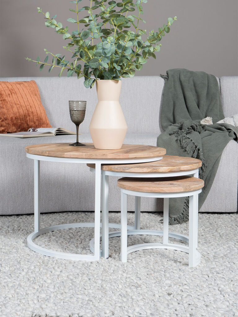 Salontafel Set van 3 - Industriële Salontafelset Erjan - Wit