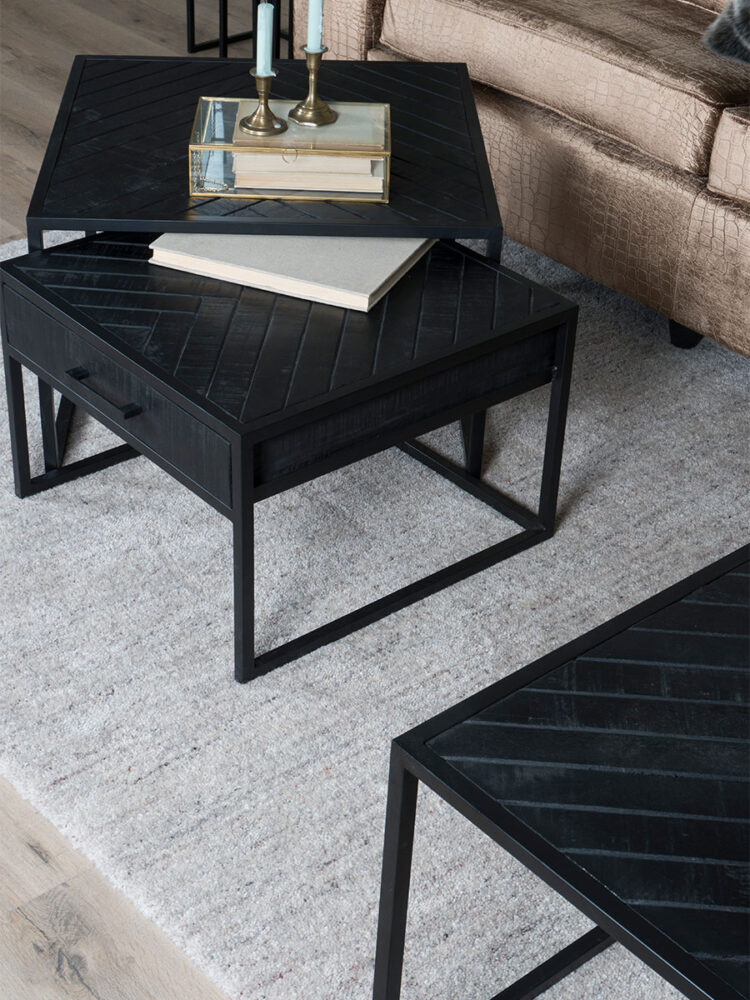 Salontafel Ruby Visgraat - Zwart Mangohout - Set van 2