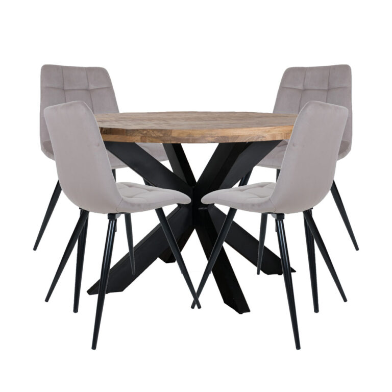 Home67 Set - Eettafel Bob ø130 cm + 4 x Eetkamerstoel Galgary - Velvet Taupe