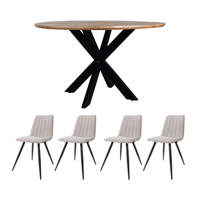 Set - Eettafel Icon ø130 cm + 4 x Eetkamerstoel Joppe Natural