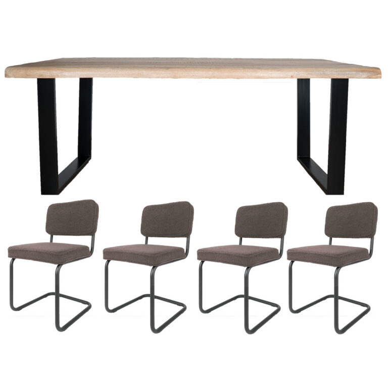 Set - Eettafel Uvra 180 cm + 4 x Eetkamerstoel Brooks - Brown