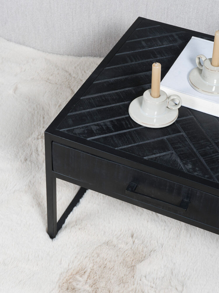 Salontafel Ruby Visgraat - Zwart Mangohout - Set van 2 - Afbeelding 6