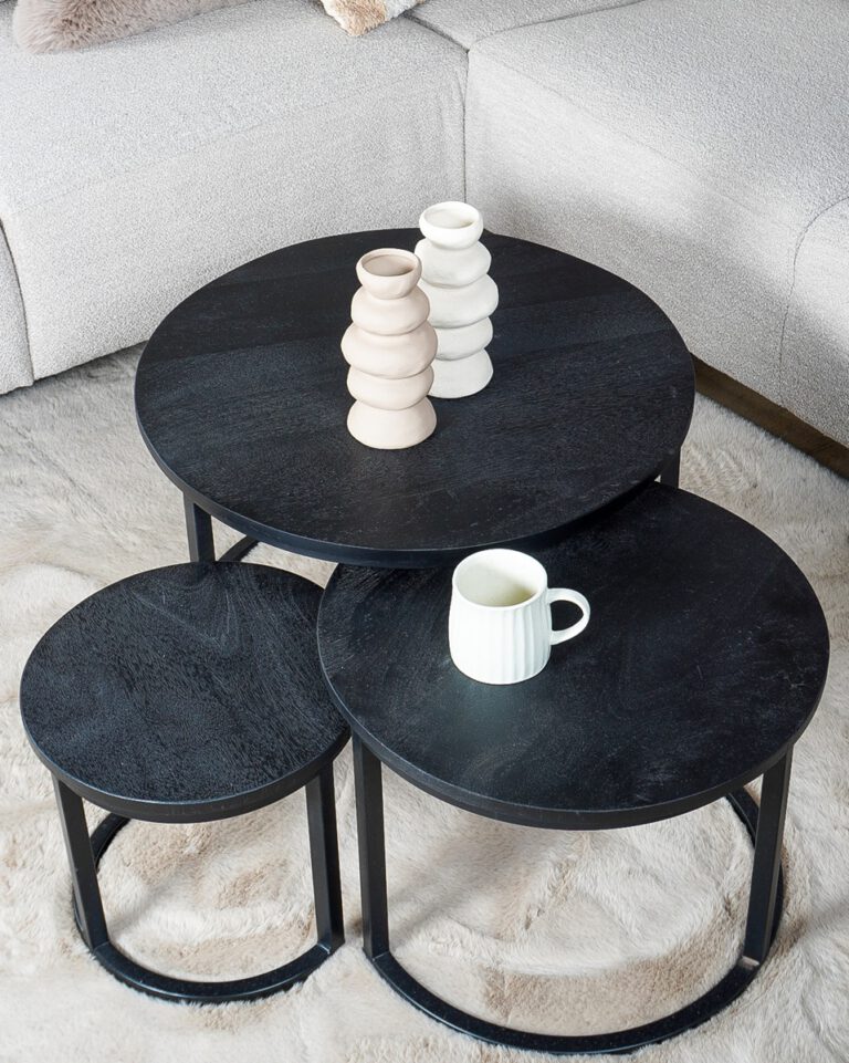 Salontafel Set van 3 - Industriële Salontafelset Erjan - Zwart blad