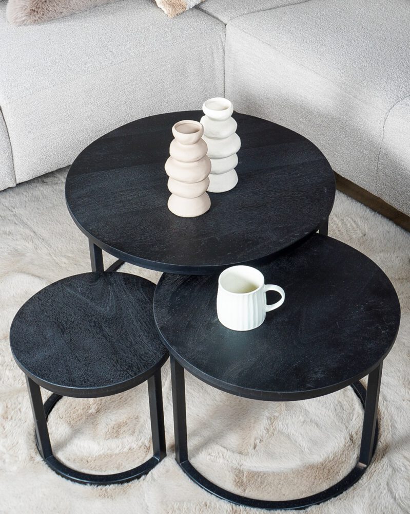 Salontafel Set van 3 - Industriële Salontafelset Erjan - Zwart blad