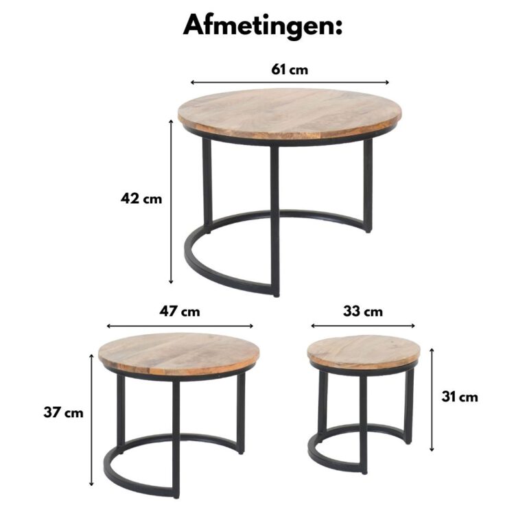 Salontafel Set van 3 - Industriële Salontafelset Erjan - Zwart/Goud