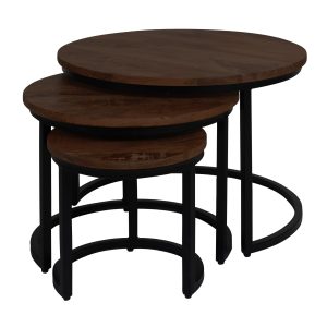 Salontafel Set van 3 - Industriële Salontafelset Erjan - Espresso Mangohout