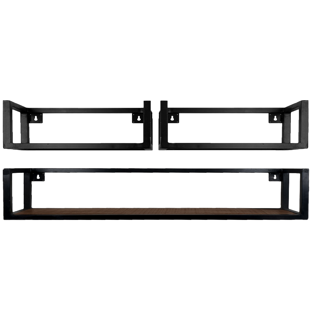 Wandplank Vintage Espresso Mangohout - Set van 3 Groot